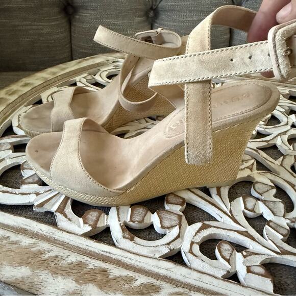 Burberry Cream Suede Leather Ankle Wrap Wedge Sandals Shoes Women’s 37 US 7 - Picture 7 of 16